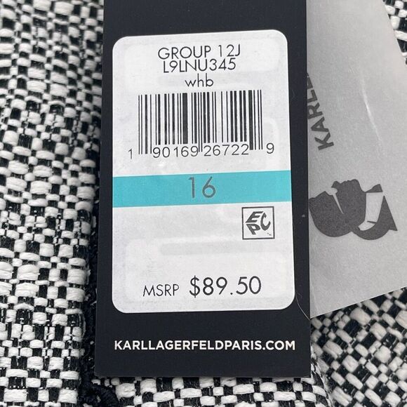NWT KARL LAGERFELD Skirt Womens Size 16 Black White Tweed A-Line Mini Flat Front - Picture 7 of 16